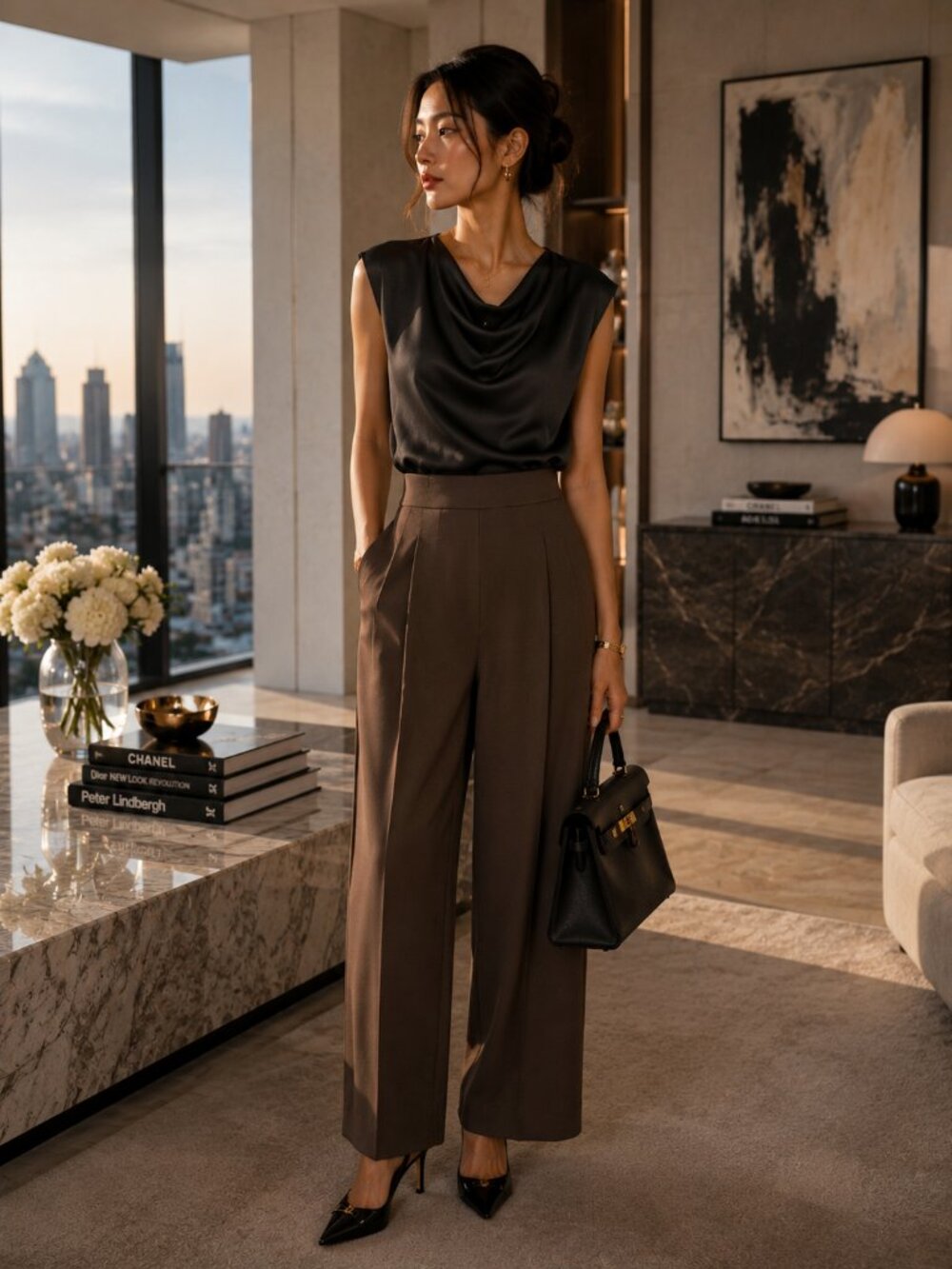Pier Antonio Gaspari dark brown thick ankle pants with pockets
